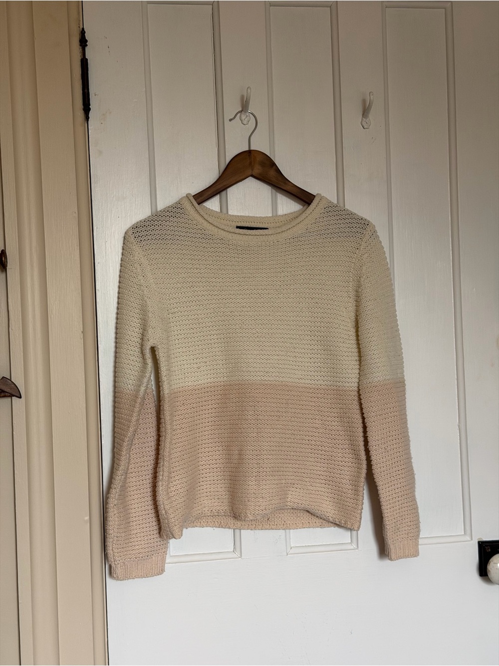 Women’s Two-Tone Cream and Light Pink Knit Sweater